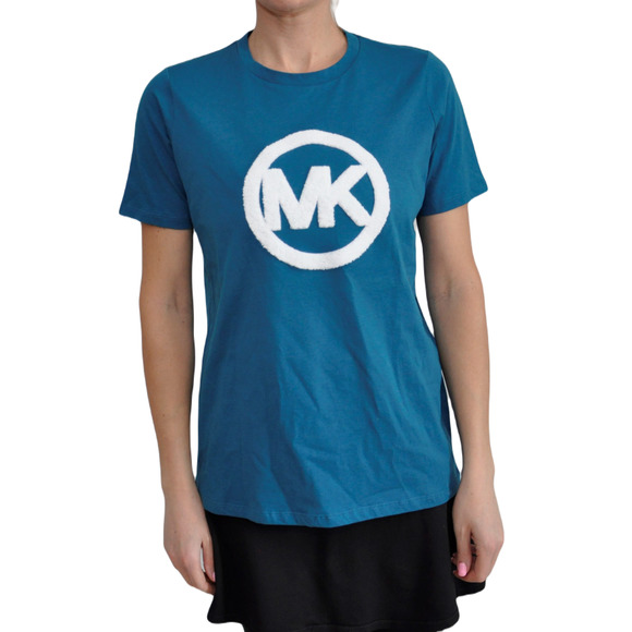 Michael Kors Women's Logo T-Shirt Organic Cotton Top Lagoon Blue S/M Nwt - Picture 1 of 3